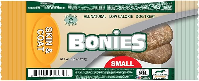 Bonies Natural Skin & Coat Formula Small-Sized Single Bone - Promote Silky Coat & Healthy Skin, Healthy Teeth & Fresh Breath, Low Calories - Chicken Flavor, Small Dog, 1 Bone