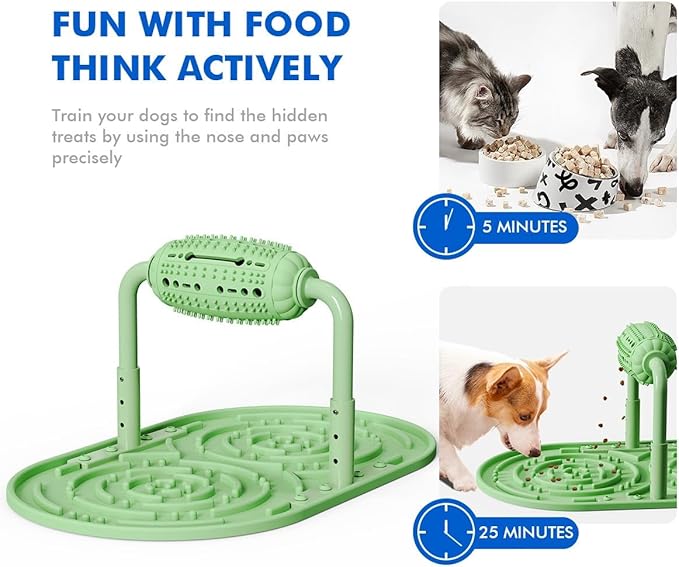Small, Medium and Large Smart Interactive Puzzle Toys for Dogs, Squeaky Dog Puzzle Toys, Slow Fun Eating Device with Rotating Food Dispenser for Happier and Healthier Pets (Green,Suction Cup Model)