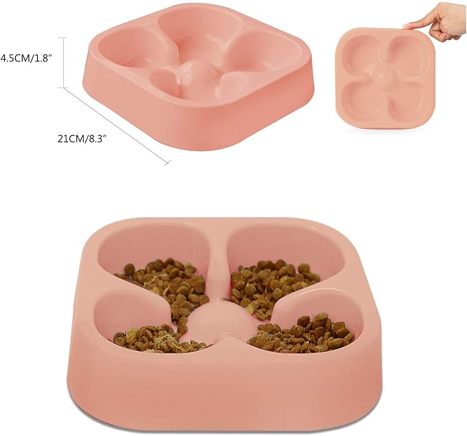Healthy Slow Feeding Dog Bowl for French Bulldog -Slow Feeder Dog Bowl No Chocking Dog Cat Food Water Bowl with Four-Leaf Clover Pattern (Pink)