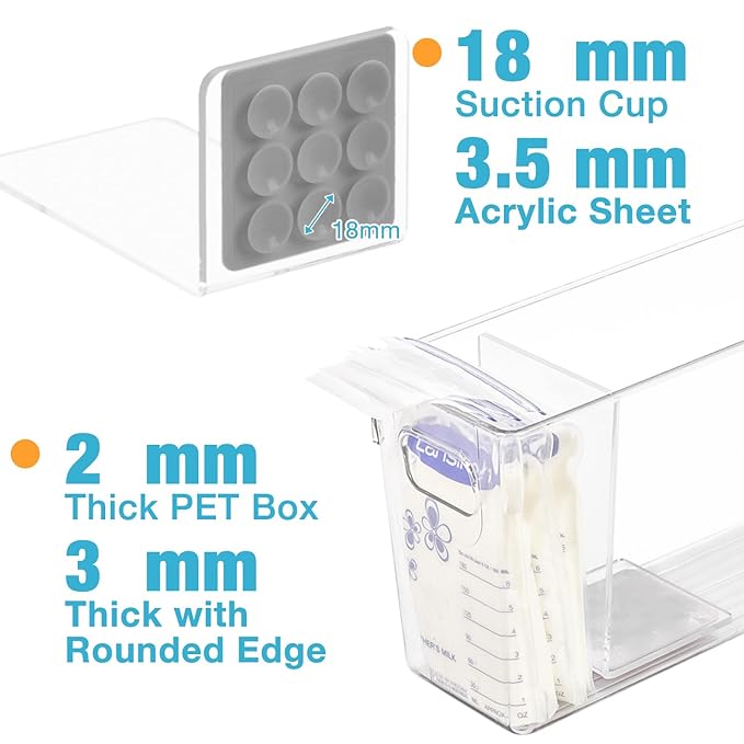 Breastmilk Storage Container with L Shaped Separator Boards, Dividers Will Flatten Standing Breast Milk Bags in Organizer Bins Save Refrigerator Space | 2 Containers-Gray