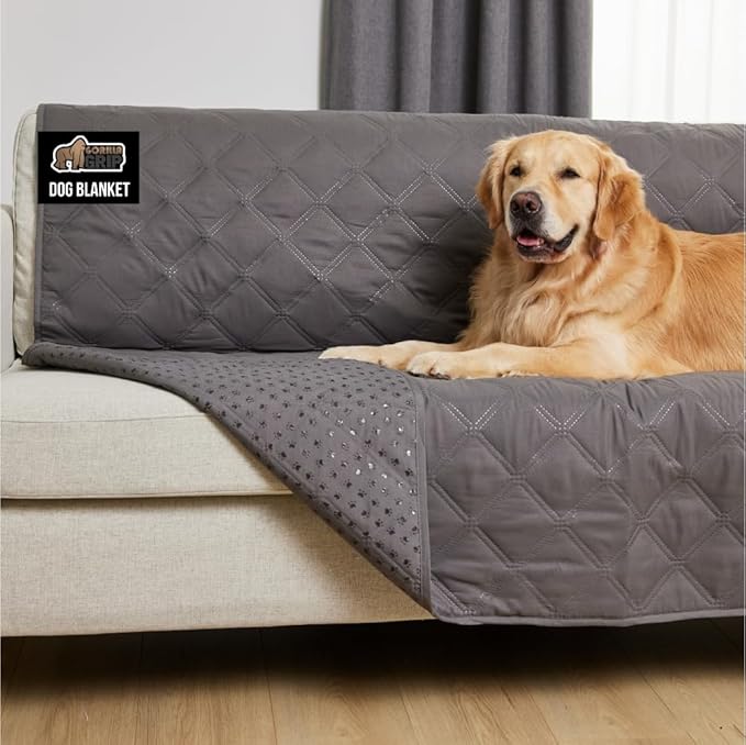GORILLA GRIP Waterproof Dog Blanket, 52x82 Couch Cover for Dogs Washable, Protects Sofa, Furniture, Crate, Car, RV Essentials Pet Supplies, Tear and Slip Resistant Leakproof Cushion Cover, Charcoal