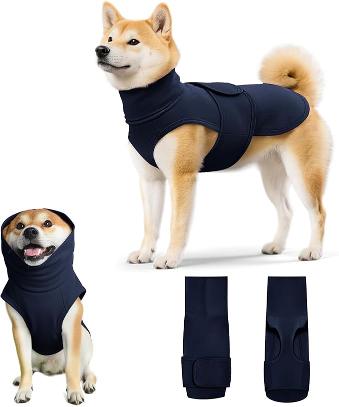 Dog Anxiety Calming Vest Adjustable Turtleneck Thunder Shirt Jacket for Fireworks, Separation, Vet Visits, Pet Hoodie for Large Medium Dogs