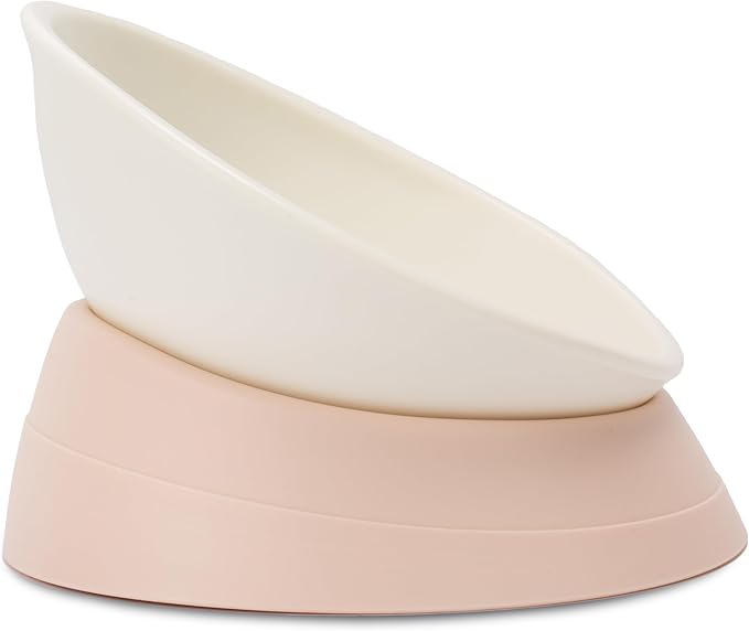 French Bulldog Food Bowl- Slanted Tilted Pug Food Water Bowl,Cat Bowl- Feeder for Frenchie/Shih Tzu/Flat Faced Small Dogs/Puppies/Cats (Lightpink, 4 Cup)