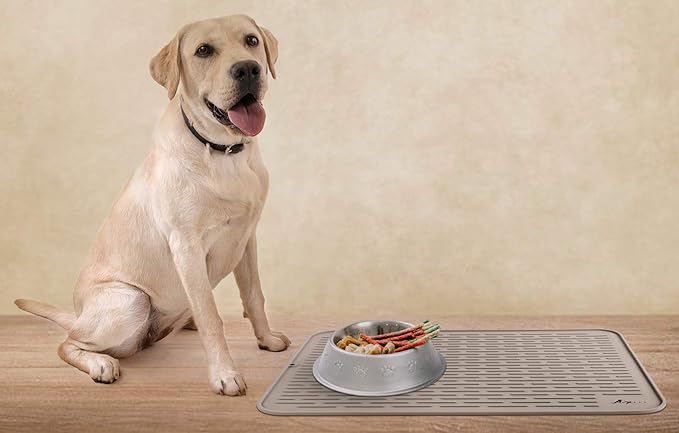 LuxPal Large 17X15 Premium Grade Silicone Dog & Cat Indoor or Outdoor Food Mat for Pets and Animals None Slip Food Tray Placemat for All Floors, Washable, Food Grade, (Brown)