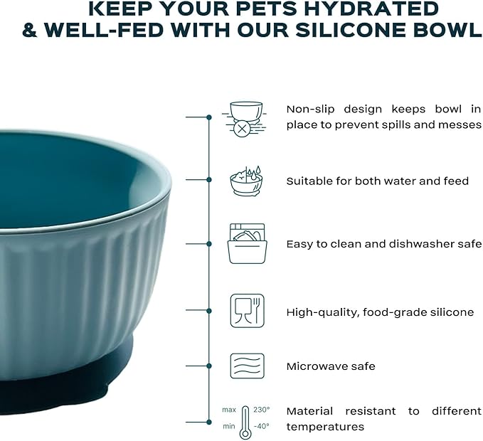Cat Bowls with Suction Cup 400ml with Silicone Lid — Elevated Silicone Pet Dish with Non-Slip Bottom for Dry Food, Wet Food and Water — Silicone Water Bowl for Small Dog, Rabbit, Kittens (Grafit)
