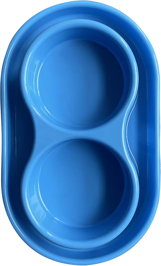PetLike Ants Away Double Pet Feeding Bowls Dog Water and Food Bowls,6 cups/48oz Pet Feeder Bowls for Medium Large Dogs Cats (Blue, 15.5X9.5X2.75 INCH)