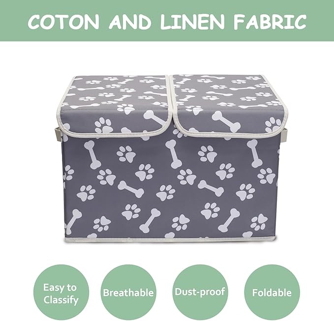 Geyecete Large Storage Boxes - Large Linen Fabric Foldable Storage Cubes Bin Box Containers with Lid and Handles for Dog Apparel(Bone claw)