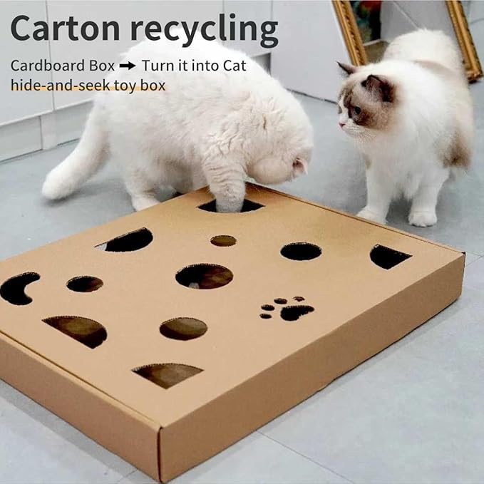 Cat Scratching Board - Basketball Sports Field Design with Elastic Ball, Hide-and-Seek Holes, and Interactive Play Box for Indoor Cats