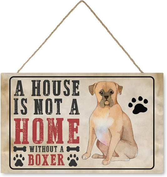 Farmhouse Dog Signs for Home Decor A House Is Not A Home Without A Boxer Vintage Wood Plaque with Dog Paw Print Funny Home Decor Dog Themed Wall Hanging Sign Dog Lover Gift Ideas 10"x16"