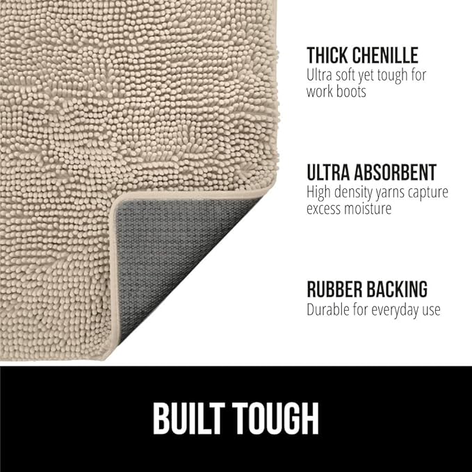GORILLA GRIP SoakSTOPPER Dog Door Mat, 48x30 Machine Washable Rug Absorbent Doormat Captures Moisture Mud Dirt, Quick Dry Soft Chenille Entryway Rugs Indoor Entrance Mats for Dog Paws, Beige