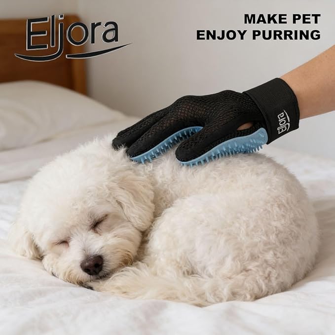 Pet Grooming Glove & Dematting Comb Set – Anti-Slip Handle Deshedding Comb+ Gentle Massage Glove (Pair) for Dogs & Cats (Gloves (Pair))