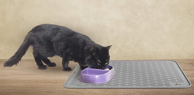 LuxPal Large 17X15 Premium Grade Silicone Dog & Cat Indoor or Outdoor Food Mat for Pets and Animals None Slip Food Tray Placemat for All Floors, Washable, Food Grade, (Grey)
