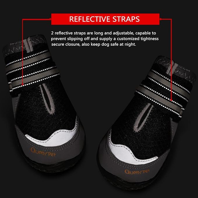 QUMY 4PCS Dog Boots for Large Dogs, Medium Dog Shoes & Paw Protectors for Hot Pavement, Summer Heat Protection, Mesh Breathable Nonslip Dog Booties for Hardfloors, Walking Running Hiking Black Size 5