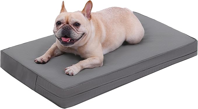 Vonabem Waterproof Dog Bed Medium Pet Crate Pad Washable with Removable Cover Reversible, Foam Dogs Beds Orthopedic, Outdoor Durable Leather Anti-Slip 30 inch Kennel Pads 29"x18" Grey