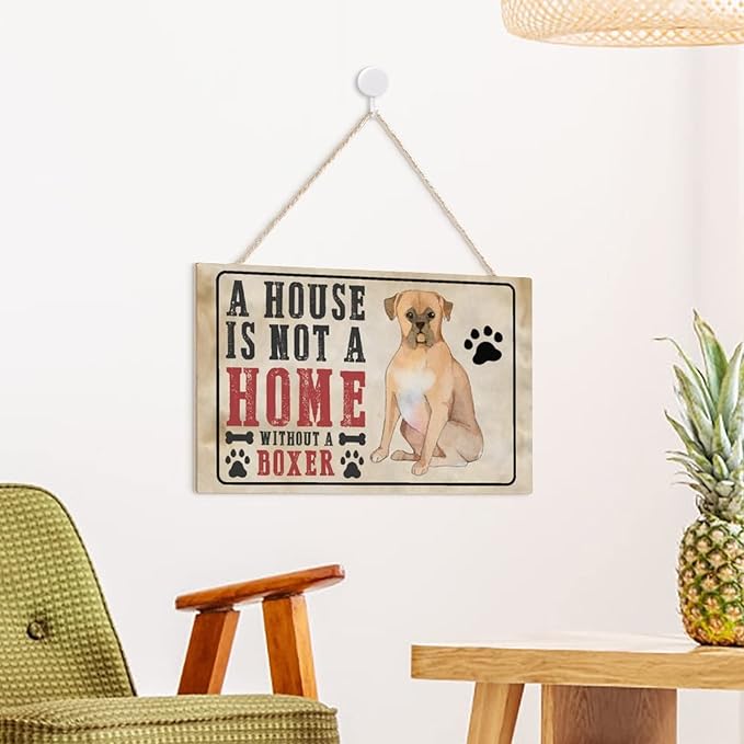 Farmhouse Dog Signs for Home Decor A House Is Not A Home Without A Boxer Vintage Wood Plaque with Dog Paw Print Funny Home Decor Dog Themed Wall Hanging Sign Dog Lover Gift Ideas 10"x16"