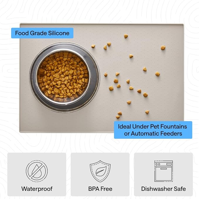 GORILLA GRIP 100% Waterproof Raised Edge BPA Free Silicone Pet Feeding Mat, Dog Cat Food Mats Contain Spills Protects Floors, Placemats for Cats and Dogs Water Bowl, Pets Accessories 32x24 Beige