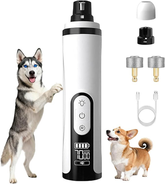 Silent Pet Nail Grinder Pro, 2025 New Dog and Cat Nail Trimmer with LED Light and 3 Speed Settings, Suitable for Thick and Long Nails(1+2*Replacement Head)