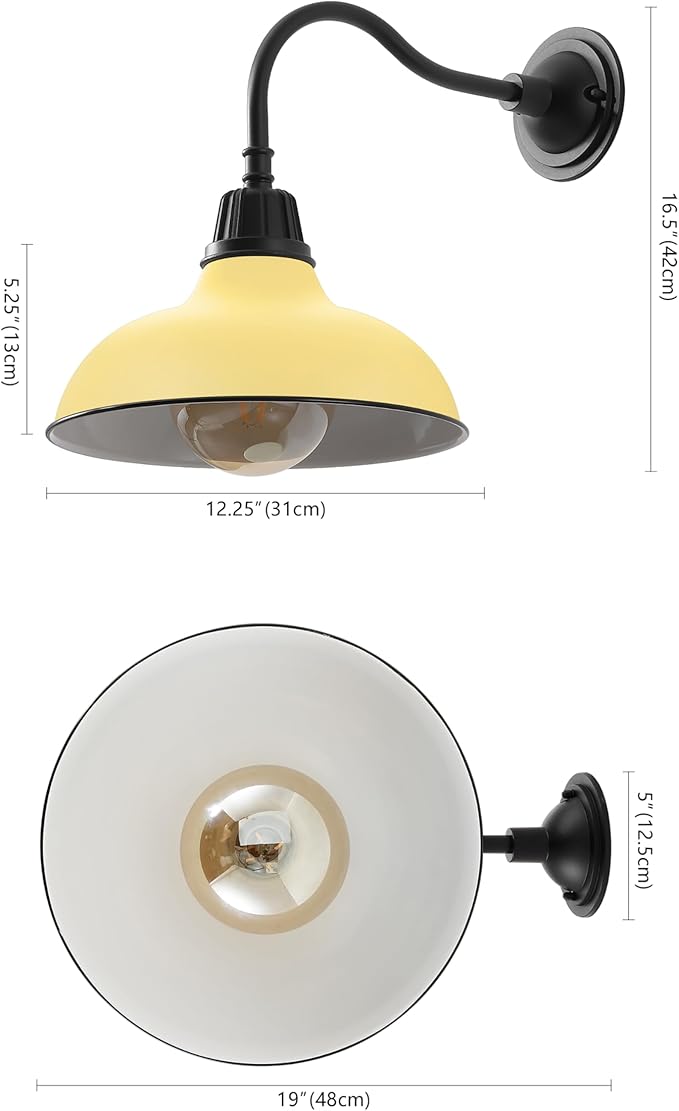 JONATHAN Y JYL7613H Aurora 12.25" 1-Light Farmhouse Industrial Indoor/Outdoor Iron LED Gooseneck Arm Outdoor Sconce for Entryway Lobby Kitchen Bathroom Bedroom Living Room Hallway, Matte Yellow