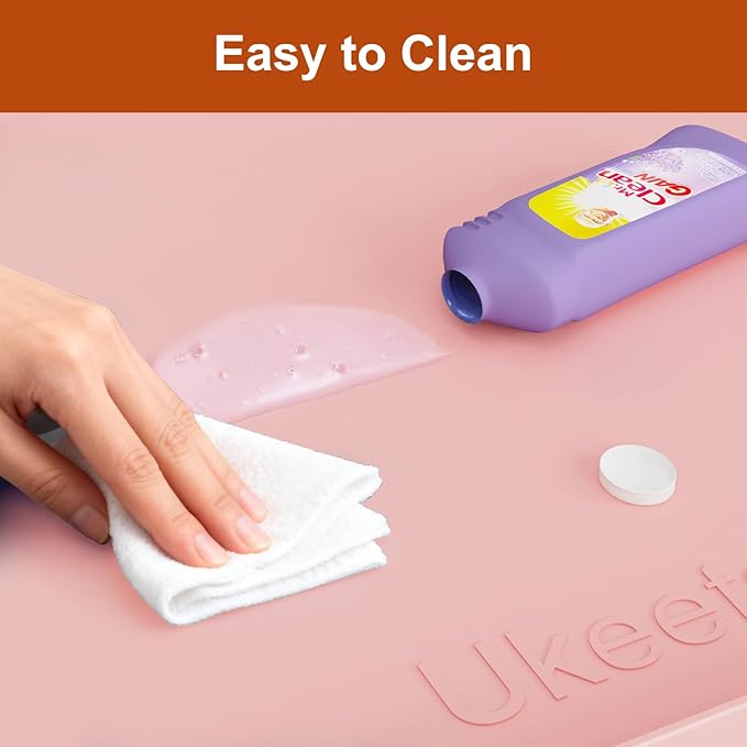 Extra Thick Silicone Mat Waterproof with Raised Edge 22" x 19", Under Sink Mat for Kitchen & Bathroom, Kitchen Cabinet Liner, Multi-Purpose for Storage & Protection, Pink