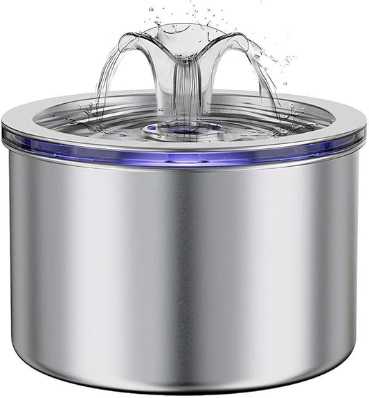 74oz/2.2L Stainless Steel Cat Water Fountain, Automatic Pet Water Dispenser for Cats and Small Dogs, 304 Stainless Steel, Ultra-Quiet Pump, Night Light, Auto Shut-Off for Water Shortage