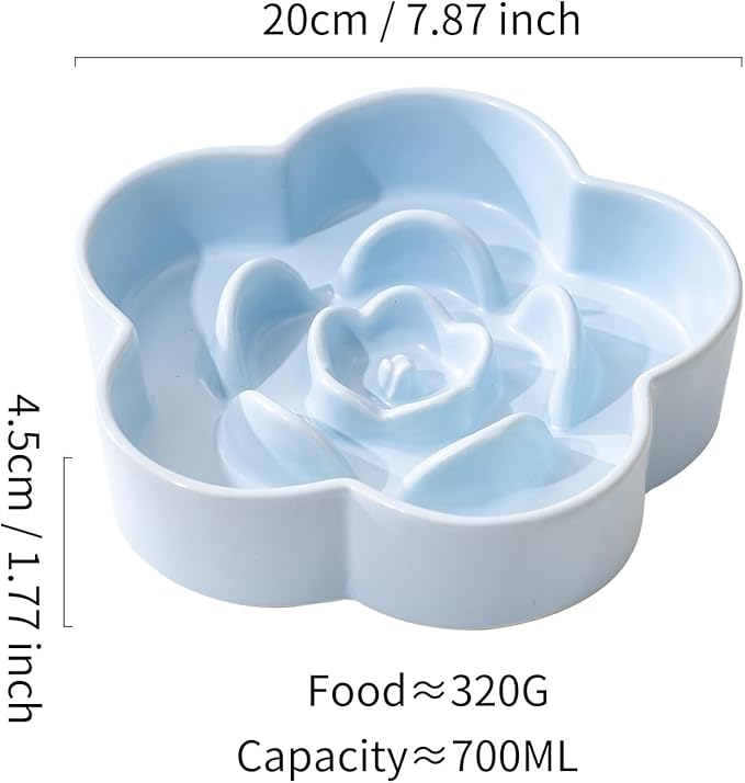Slow Feeder Dog Bowls Ceramic, Slow Bowl, Slow Eating Healthy Design for Small Medium Size Dogs, Dog Dishes to Slow Down Eating,Anti Gulping (Light Blue, Medium)