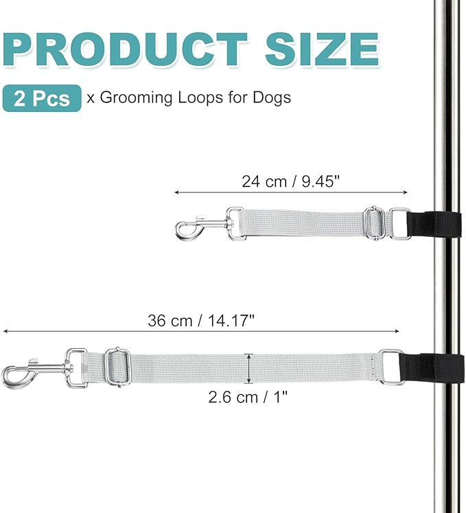Dog Grooming Loop, Dog Grooming Harness Table Arm Accessories Adjustable Secure and Stable Extender Bathing Restraint Leashes (White, 2 Pcs), for Pet Bathing