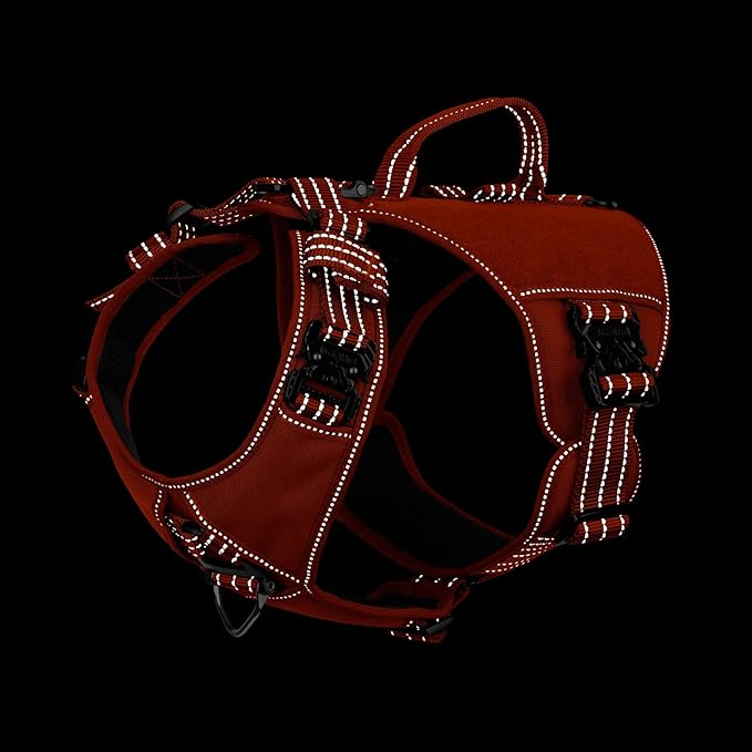 ICEFANG GN8 Tactical Dog Harness with 4X Metal Buckles for Medium Sized Dogs,Reflective in Training Walking K9 Vest,No-Pull Front Leash Clip,Adjustable Pet Harness (Orange, Medium (Pack of 1))