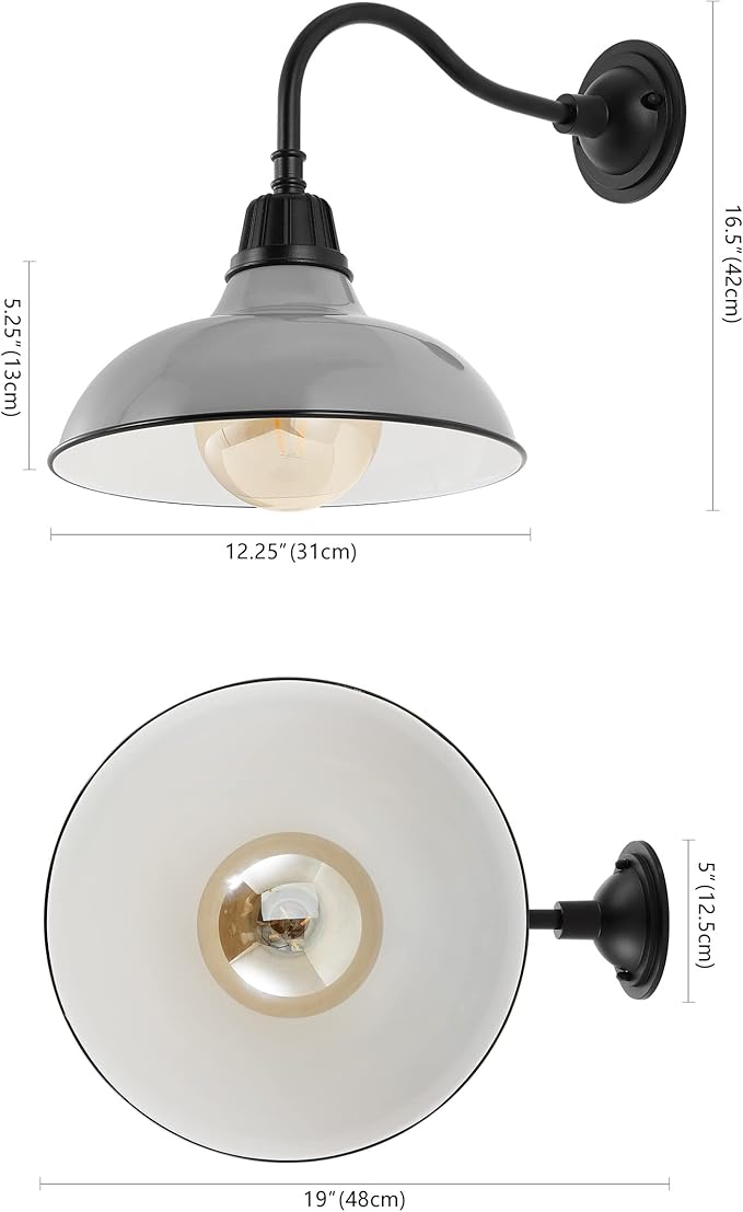 JONATHAN Y JYL7613D Aurora 12.25" 1-Light Farmhouse Industrial Indoor/Outdoor Iron LED Gooseneck Arm Outdoor Sconce Metal Bowl Shade Vintage Cottage Rustic Porch Patio Yard Barn, Gray
