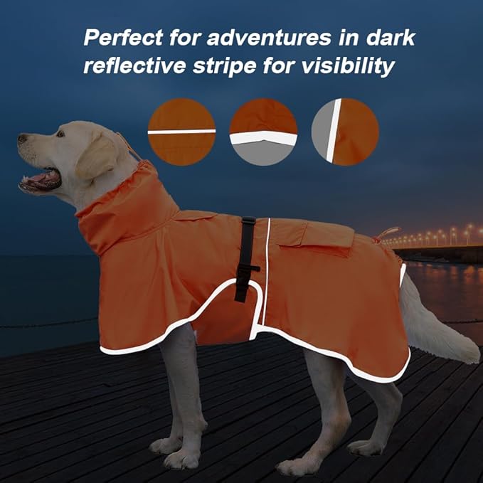 Pet Large Dog Raincoat Apparel Poncho Waterproof for Medium Large Sized for Dog Raincoat (Orange, 4XL)
