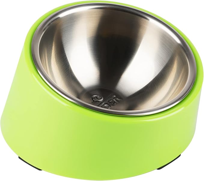 SuperDesign Small Tilted Dog Bowl for Flat-Faced Breeds, Slanted Bulldog Feeder with 2 oz / 0.5 Cup Capacity, 15° Angled Feeding Bowl for Puppies, Cats & Small Dogs, Green