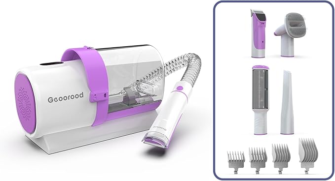 Dog Grooming Vacuum Kit, 2.5L Dust Cup Pet Grooming with Clippers for Dogs Cats Hair Shedding Brush at Home Purple