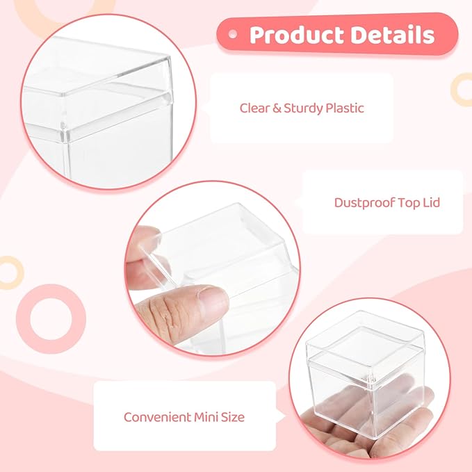 50 Pcs Acrylic Boxes with Lids, 2×2×2" Mini Clear Candy Boxes, Square Transparent Display Cases, Stackable Storage Cubes, Small Containers for Wedding Favors, Jewelry, Treats