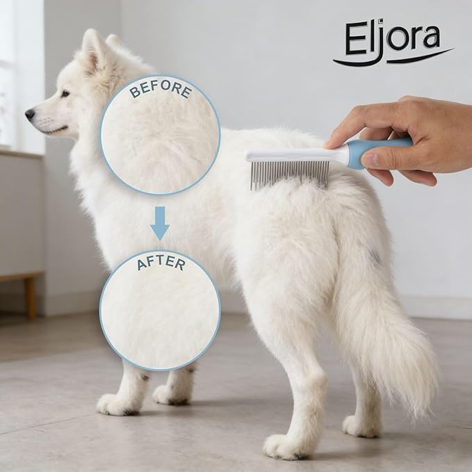 Pet Grooming Glove & Dematting Comb Set – Anti-Slip Handle Deshedding Comb+ Gentle Massage Glove (Pair) for Dogs & Cats (Comb)