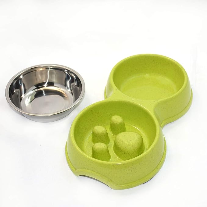 Dog Slow Eating & Drinking Bowl,Stainless Steel Interactive Slow Feed Dog Bowl for French Bulldog,Slow Down Eating Eco-Friendly pet Bowl for Frenchie (Green)