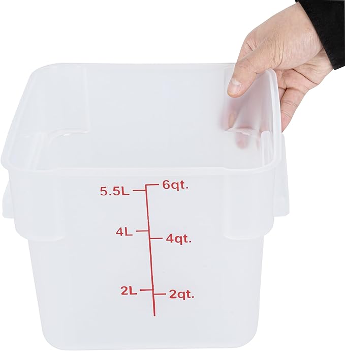Restaurantware Food Storage Container 1 Pack of 6 qt Plastic Kitchen Storage Bin with Volume Markers Space-Efficient Design Dishwasher-Safe Polypropylene Translucent