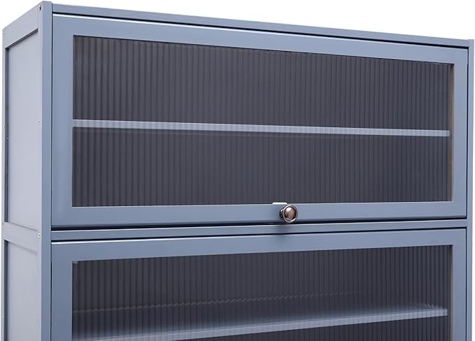 Tall Bamboo Shoe Cabinet with Doors, 10 Tier Large Capacity Shoe Rack Organizer, Narrow Freestanding Storage Shelf for Entryway, Hallway & Closet, Holds 40-45 Pairs (Grayish Blue)