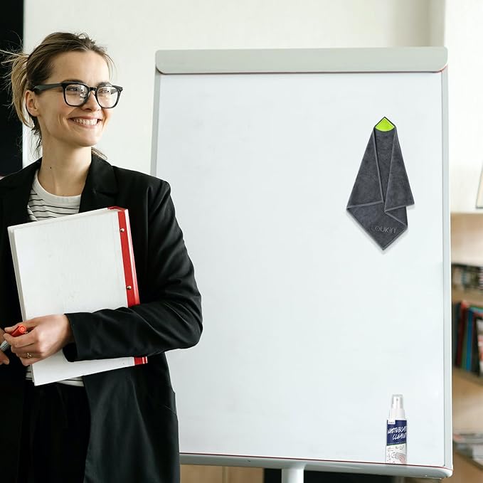 loukin | Magnetic Cleaning Cloth 4 Pack & Magnetic Dry Erase Eraser (Gray*2, White*2) & Whiteboard Cleaner (3.4 fl oz) 4 Pack