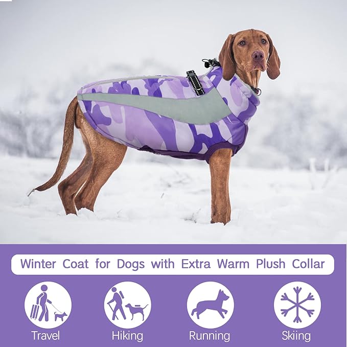 FUAMEY Dog Winter Jackets for Large Dogs,Dog Coat with Harness Built in,Waterproof Dogs Snowsuits Warm Pet Jacket Zip Up Fleece Cold Weather Coats Reflective Puppy Vest with Pocket Blue 3XL