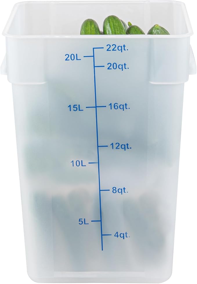 Restaurantware Food Storage Container 10 Pack of 22 qt Plastic Kitchen Storage Bin with Volume Markers Space-Efficient Design Dishwasher-Safe Polypropylene Translucent