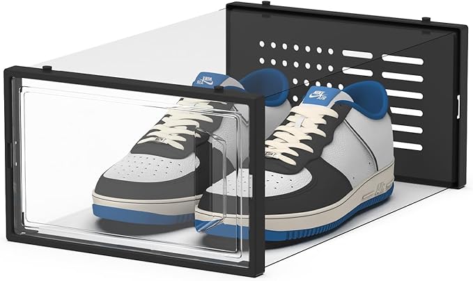 SEE SPRING Shoe Storage Boxes, White Plastic Stackable Shoe Organizer for Closet, Shoe Rack & Holder Sneaker Container, 12 Pack Black