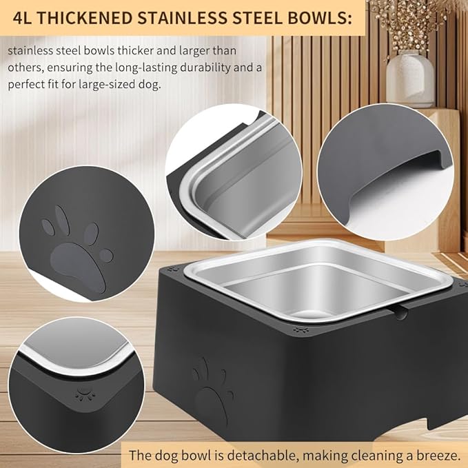 Pet Water Dispenser Dog Water Bowl for Large Dogs 4L Big Water Feeder Using Built-in Stainless Steel Bowl Easy to Clean and Disassemble, Outside Indoor Use for Pets & Dog Cat Chicken (Black, 4L)