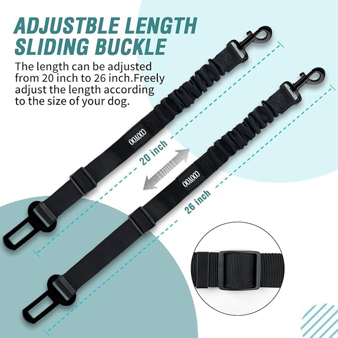 Dog Car Seat Belt – Adjustable Safety Harness with Elastic Bungee Buffer for Secure Travel – Teal