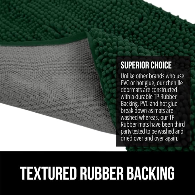 GORILLA GRIP SoakSTOPPER Dog Door Mat, 48x30 Machine Washable Rug Absorbent Doormat Captures Moisture Mud Dirt, Quick Dry Soft Chenille Entryway Rugs Indoor Entrance Mats for Dog Paws, Deep Green