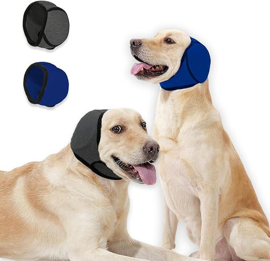 2Pcs Dog Ear Covers for Bath & Noise Protection,Adjustable Dog Ear Muffs Anxiety Relief Calming Hoodie Design,No Shake Ear Protection for Grooming,Swimming,Drying,Hematoma(Grey&Blue,S)