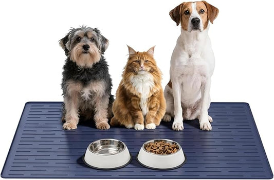 Large Dog Mats for Food and Water, 40"x30" Waterproof Pet Food Mats for Floor Nonslip Silicone Bowl Mats with Raised Edges