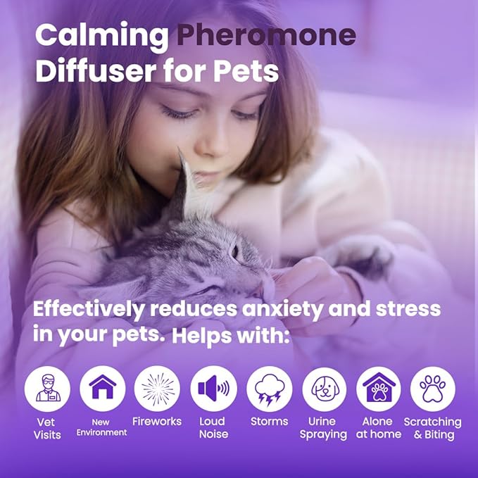 PawLuxVV Dog & Cat Calming Diffuser Kit – 2 Diffusers + 4 Refills, Pheromone Plug-in for Anxiety Relief, Helps Reduce Barking, Scratching & Separation Anxiety