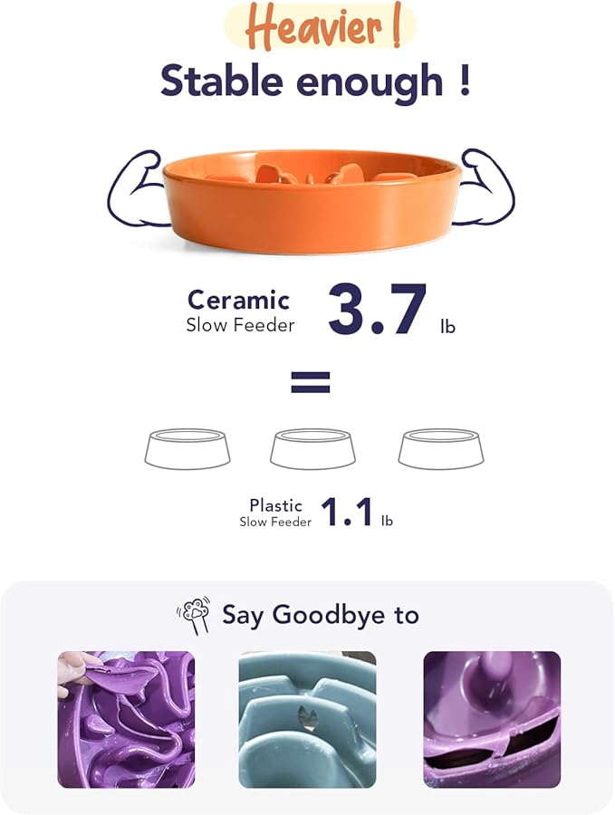 LE TAUCI Dog Slow Feeder Bowl Ceramic, 3 Cups Slow Feeding Dog Bowl Medium Large Breed, Maze Dog Bowl for Fast Eaters, Dog Dishes to Slow Down Eating, Puzzle Dog Food Bowl, Dog Maze Bowl