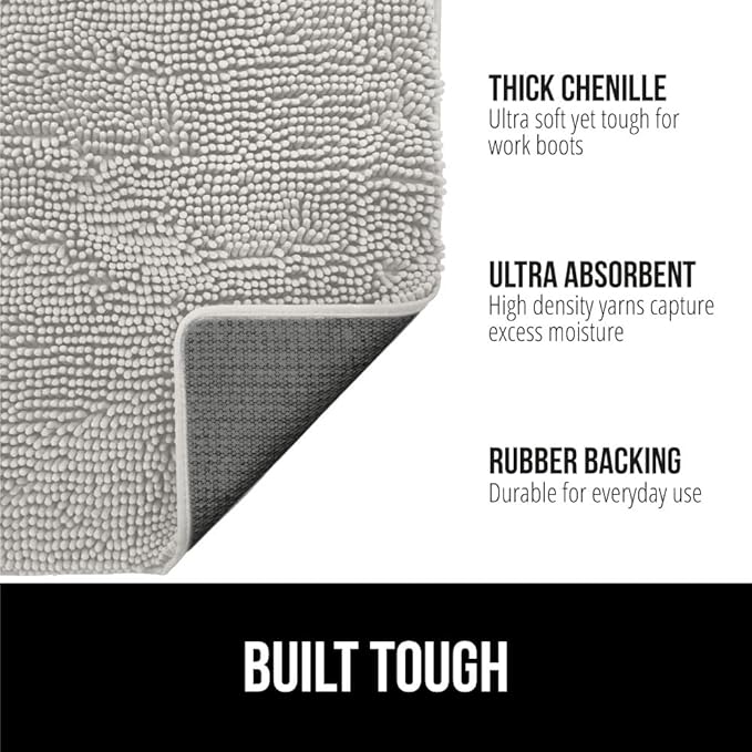 GORILLA GRIP SoakSTOPPER Dog Door Mat, 30x20 Machine Washable Rug Absorbent Doormat Captures Moisture Mud Dirt, Quick Dry Soft Chenille Entryway Rugs Indoor Entrance Mats for Dog Paws, Light Gray