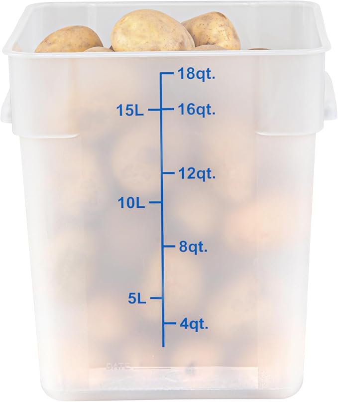 Restaurantware Food Storage Container 10 Pack of 18 qt Plastic Kitchen Storage Bin with Volume Markers Space-Efficient Design Dishwasher-Safe Polypropylene Translucent