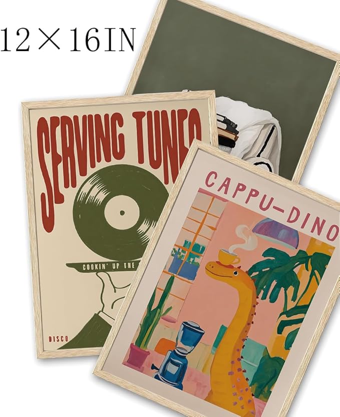 XJYISUO Framed Wall Art Vintage Music Wall Decor Retro Vinyl Record Canvas Art Serving Tunes Pictures Trendy Mid Century Paintings Disco Funk Soul Artwork For Living Room Home Bar Music Room